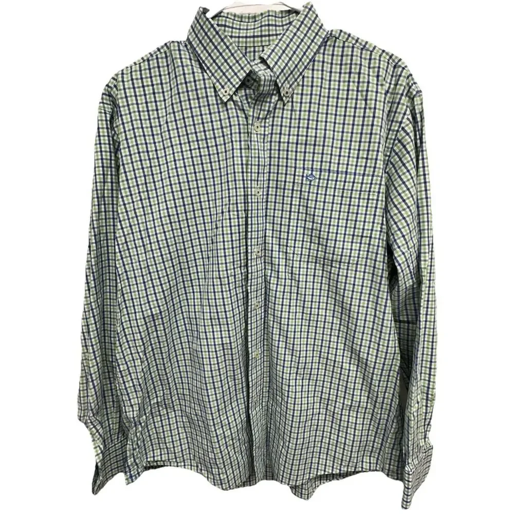 Southern Tide Shirt Mens Large Green Blue White Check Preppy Classic Button Down